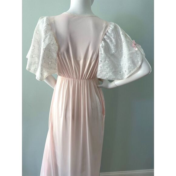Vintage Sheer Babydoll Nightgown Dress Robe Pale Pink & White Lace size Small - Picture 5 of 9